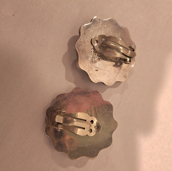 Vintage Sterling Silver Earrings Clip On Mexico TO-49 Flower - Picture 6 of 6